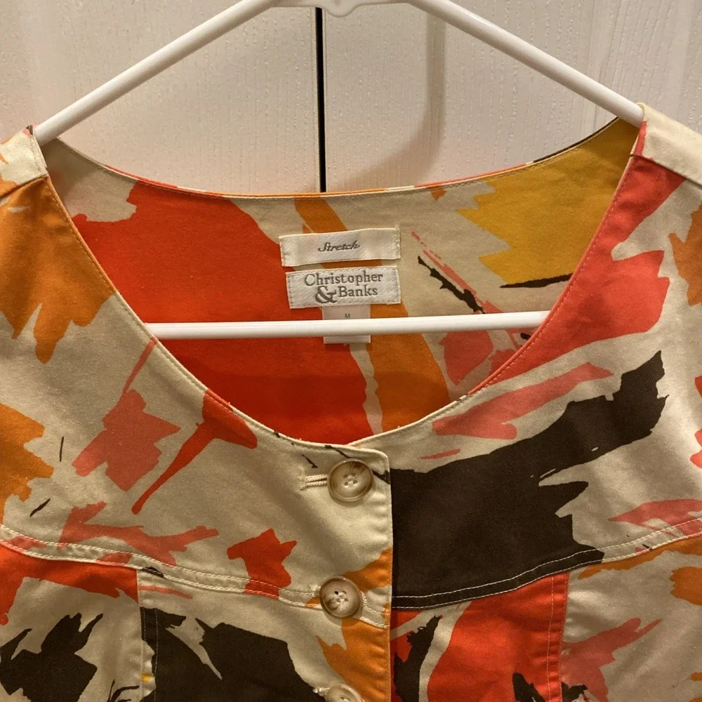 Christopher And Banks Jacket Women Medium‎ Orange Brown Multicolor Vivid Button - Picture 2 of 6